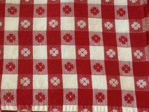 Red & White Checkered Gingham Picnic Tablecloth Flower Design Cotton 106”X54” - Picture 1 of 3