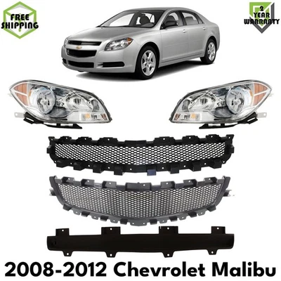 Front Grille Assembly & Headlights Kit For 2008-2012 Chevrolet Malibu Foto 1 de 4