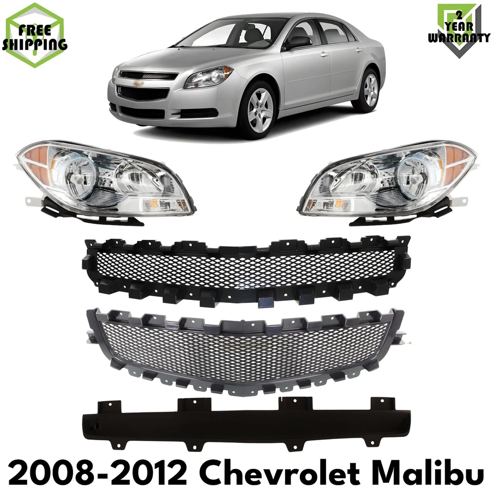 Front Grille Assembly & Headlights Kit For 2008-2012 Chevrolet Malibu Foto 1 de 4
