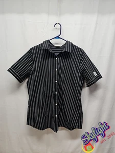 KFC Manager Men's Black White Pinstripe Button Front Shirt Short Sleeve Size L - Picture 1 of 13