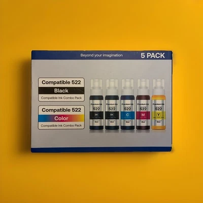 522 Epson Ecotank Printer Ink 5 Pack 80ml Each (522 Compatible) Blk.Blk.C.M.Y. - Image 1 of 3