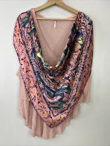 Free People Damen XL Rosa Jet Set Sliky Bandana Schal vorne Blumen Top - Bild 1 von 12