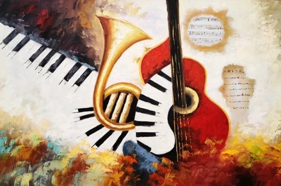 Music  #2,  24x36,  100% Hand Painted Oil Painting on Canvas, - Image 1 of 4
