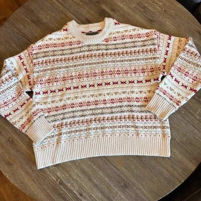Suéter Tejido American Eagle Outfitters Fair Isle Rojo Crema Marrón Para Mujer Talla M Foto 1 de 4