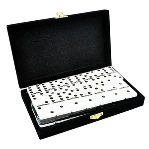 Domino Double Six 6 Two Tone Black White Jumbo ProTournament Size Velvet Box - Picture 1 of 1