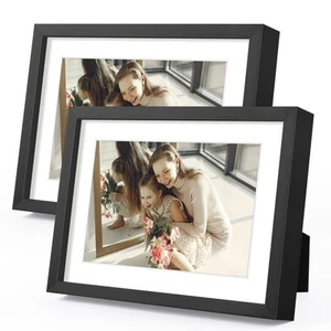 Black 5x7 Picture Frame Display Photos 4x6 with Mat or 5x7 inch ShatterResist - Picture 1 of 9