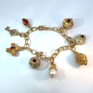 Gold Sterling Silber Bettelarmband mit dekorativen 3D Charms - Bild 1 von 5