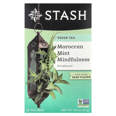 Té verde, menta marroquí Mindfulness, 20 bolsitas de té, 0,9 oz (26 g) Foto 1 de 3