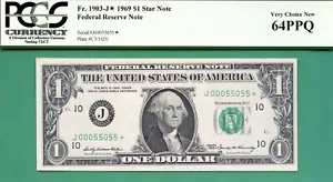 ** BINARY SERIAL STAR NOTE J00055055* 1969 $1 FRN * PCGS CU 64 PPQ * KANSAS CITY - Picture 1 of 2