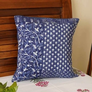 Handmade Patchwork Indigo Cotton Kantha Cushion Covers - Picture 1 of 3