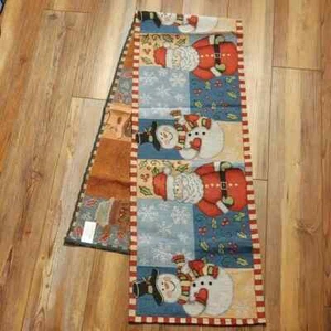 Christmas Tapestry Table Runner - Santa & Snowmen 71" x 13.5" - Picture 1 of 3