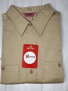 VTG Hayes Circle Of Comfort Sanfordized Tan Short Sleeve Button Down Work Shirt - Picture 1 of 6