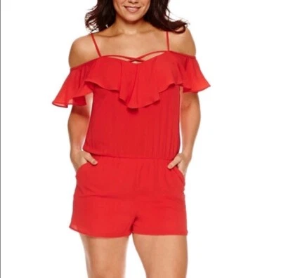 Pantalones cortos de mameluco Bisou para mujer talla Bisou Bisou Boho sin mangas forrado rojo vbb 14 Foto 1 de 4