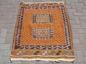 3x5 Orange Fußmatte Kleinflächen Kelim Teppich - Handgefertigte Vorleger - Bild 1 von 10