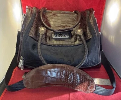 BRIGHTON LARGE COSMETIC BAG BLACK/BROWN CROC ORGANIZER with SHOULDER STRAP CLEAN - Image 1 of 4