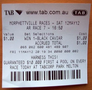 BLACK CAVIAR SOUVENIR 21ST CONSECUTIVE WIN $1 WINNING TAB TICKET - - Picture 1 of 1