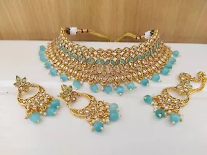 Birthday Party Wear Jewelry Bollywood Fashion Gold Plated Choker Necklace Set - Picture 1 of 3
