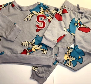 Boys Sonic the Hedgehog Outfit Gray Fleece Sweatshirt Shirt Pant Set 2T Toddler - Picture 1 of 8