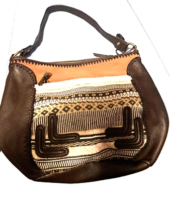 The Sak Leather Suede Large Hobo Bag IRIS FAIR ISLE Sweater Detail Front Pocket - Image 1 of 4