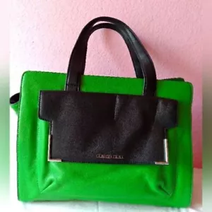 Claudia Ciuti Green Satchel Purse Black Accent Top Handle Designer Bag - Picture 1 of 4