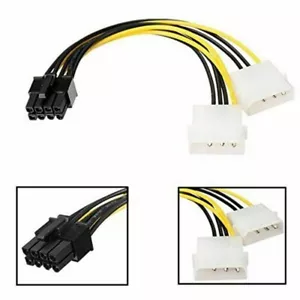 4 Pin Dual Molex IDE to 8 Pin PCI-E Power Supply Cable Video Graphics Card Cord - Picture 1 of 9