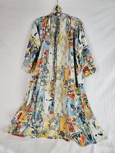 Vtg Artistic Designed Abstract Robe Kimono Cotton Blend W/ Belt Tags Missing S - Picture 1 of 5