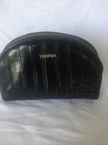 Tropes schwarz Krokoleder Kulturbeutel Kosmetik Make-up Schmuck Tasche Beutel-Italien 7x4 - Bild 1 von 7