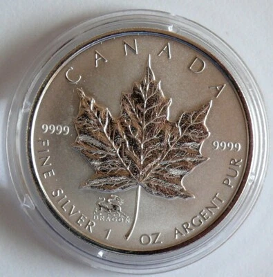 Kanada 5 Dollars 2000 Maple Leaf, Privy Dragon, 1 Oz Silber - Bild 1 von 2