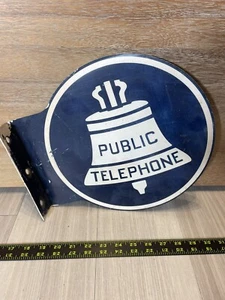 c1940’s Public Telephone Double Sided Flanged Hanging Sign 13” x 11” - Picture 1 of 7