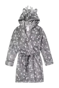Justice Girls Gray Fleece Velvet Robe Deer Hood Tie Sash Comfy Soft Size 6 NWT - Picture 1 of 5