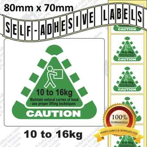 GEWICHT WARNUNG WARNSCHILDER 10-16kg - MANUELLE HANDHABUNG HEBEETIKETTEN/AUFKLEBER - Bild 1 von 2