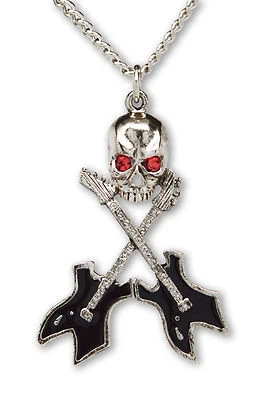Collar Colgante Calavera Músico con Guitarras Cruzadas Esmalte Negro NK-540B Foto 1 de 4