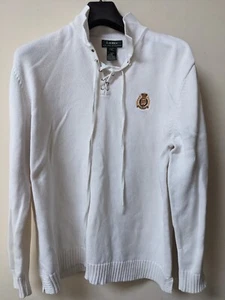 Lauren Ralph Lauren Lace Neck White Cotton Nautical Sweater Anchor XL Grade A - Picture 1 of 3