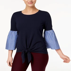 Ny Collection Women's Size Large Tie-Front Bell-Sleeve Top Retail $50.00 - Picture 1 of 7
