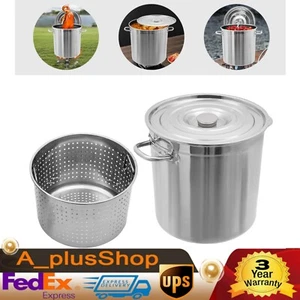 Silver 74L Stock Pot Stainless Steel Kitchen Soup Cooking Steaming Fryer Round - Picture 1 of 22