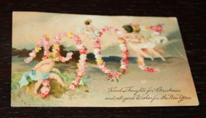 Antike geprägte Neujahrspostkarte - 1907 Cherubs Blumen - Bild 1 von 2