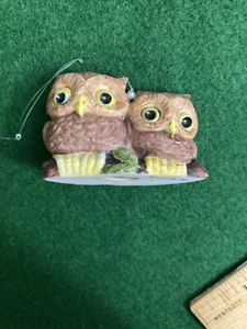 Ornament Owl couple Miniature 1-1/2 ” Tall. Hand painted and signed - Picture 1 of 6
