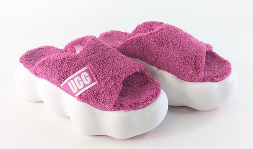 SANDALI SLIDE PANTOFOLE CON PLATEAU UGG PINK TERRY SUGARCLOUD 3" Donna US 8 EUR 39