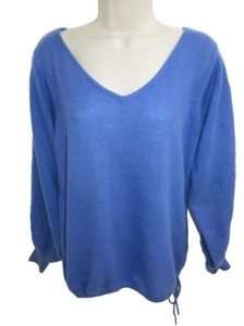 Minnie Rose 100% Cashmere Blue Bottom Tie V-neck Sweater Size M - Picture 1 of 6