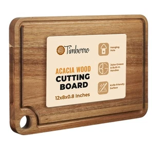 Acacia Wood Cutting Board - Small Wooden Boards with Handle and Juice Groove ... - Picture 1 of 7