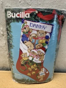 Bucilla Jingle Bears 1991 kit calza punto ago 18" Linda Gillum n. 60706 - Foto 1 di 6