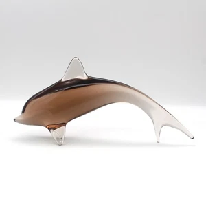 MCM Bohemia Czech DOLPHIN 9" Art Glass Miloslav Janků Zelezný Brod Smokey Peach - Picture 1 of 11