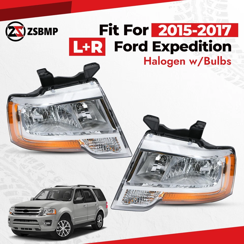 For 2015-2017 Ford Expedition Reflector Halogen Headlight w/Bulb Left+Right Pair - Image 1 of 4