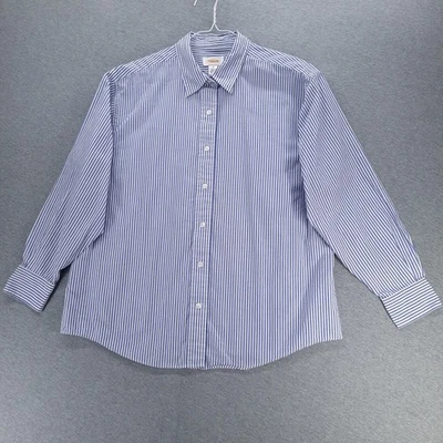 Talbots Shirt Womens Medium Blue White Stripe Button Front Collared Cotton - Image 1 of 4