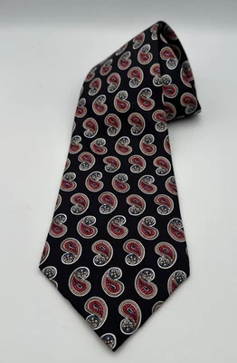 Corbata Zylos George Machado negra roja cachemira 100 % seda italiana 55,5 "L 4" W Foto 1 de 4