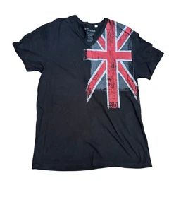 Camiseta negra Guess XL para hombre Union Jack gráfica bandera envejecida 100 % algodón - Imagen 1 de 7
