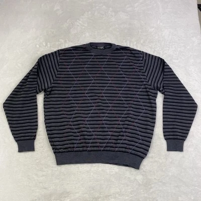 Suéter St. Croix L Mezcla de Lana Argyle Rayas Cuello Redondo Hecho en EE. UU. Gris Negro Foto 1 de 4