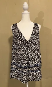 Blusa sin mangas grande L nueva con etiquetas Loft azul negro estampado cuello en V poliéster - Imagen 1 de 5