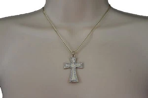 New Women Fashion Jewelry Necklace Gold Metal Chains Cross Pendant Classic Charm - Picture 1 of 12