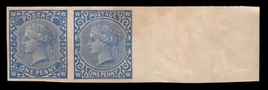 1879 Perkins Bacon Essay 1d Light Blue Pair, Imperf, GHOST IMAGE on reverse. - Picture 1 of 2